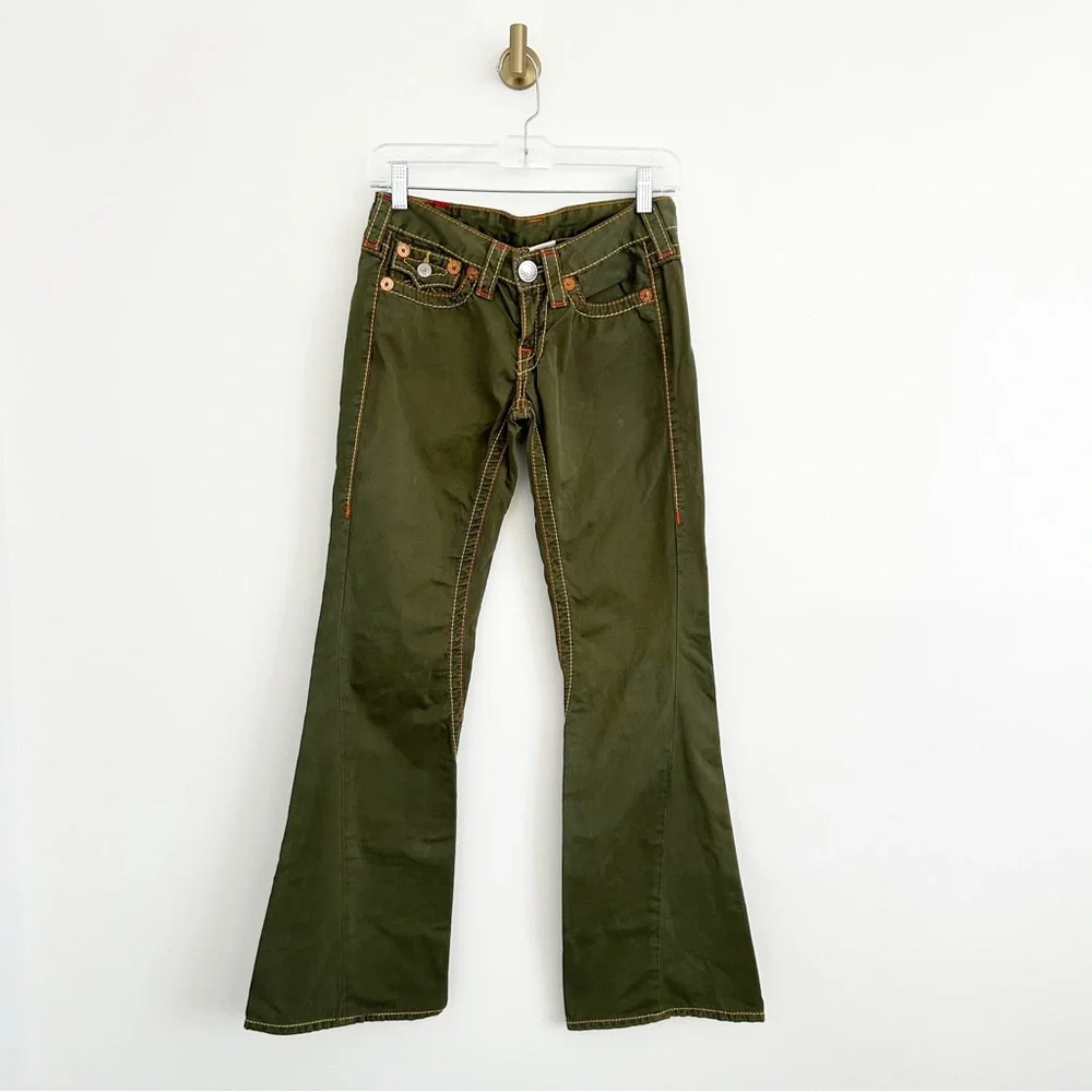 Vintage Y2K True Religion Green Low Rise Bootcut Cotton Pants Size 26 - Picture 2 of 10